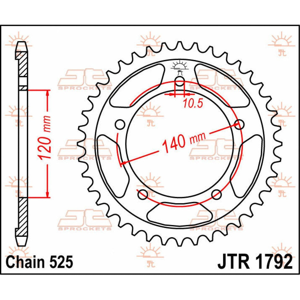 JTR1792.43 REAR REPLACEMENT SPROCKET 43 TEETH 525 PITCH NATURAL STEEL - Alhawee Motors
