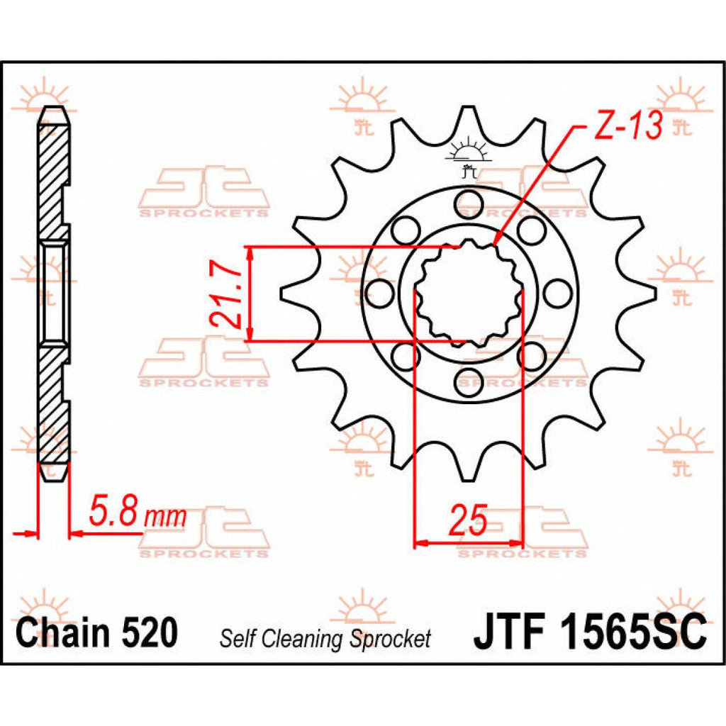 JT SPROCKETS JTF1565.13SC FRONT SELF CLEANING SPROCKET 13 TEETH 520 PITCH NATURAL STEEL - Alhawee Motors
