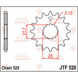 JTF520.16 FRONT REPLACEMENT SPROCKET 16 TEETH 525 PITCH NATURAL STEEL